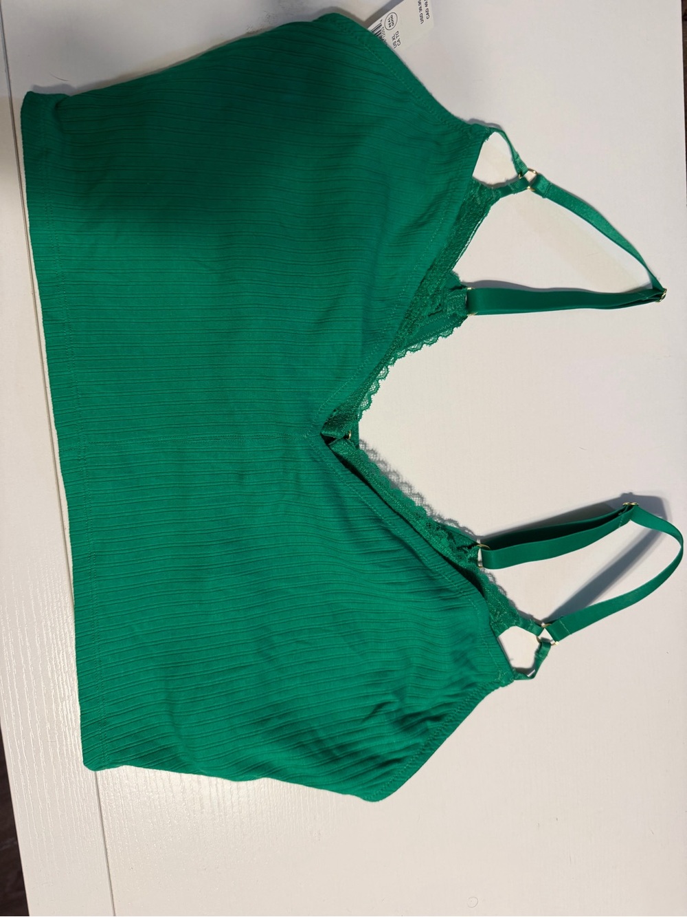 AERIE Green Ribbed Lace-Trim Bralette